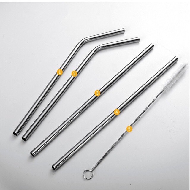 Bộ 4 ống hút inox không rỉ kèm cọ rửa cao cấp sang trọng