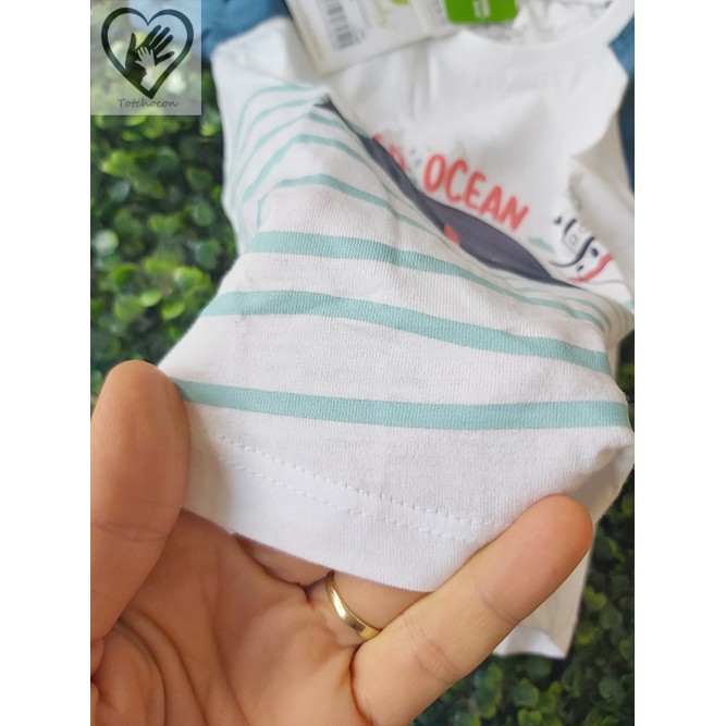 (6->24 tháng) Bộ cộc tay bé trai Lullaby 100% cotton cao cấp (họa tiết cá voi NH626P)