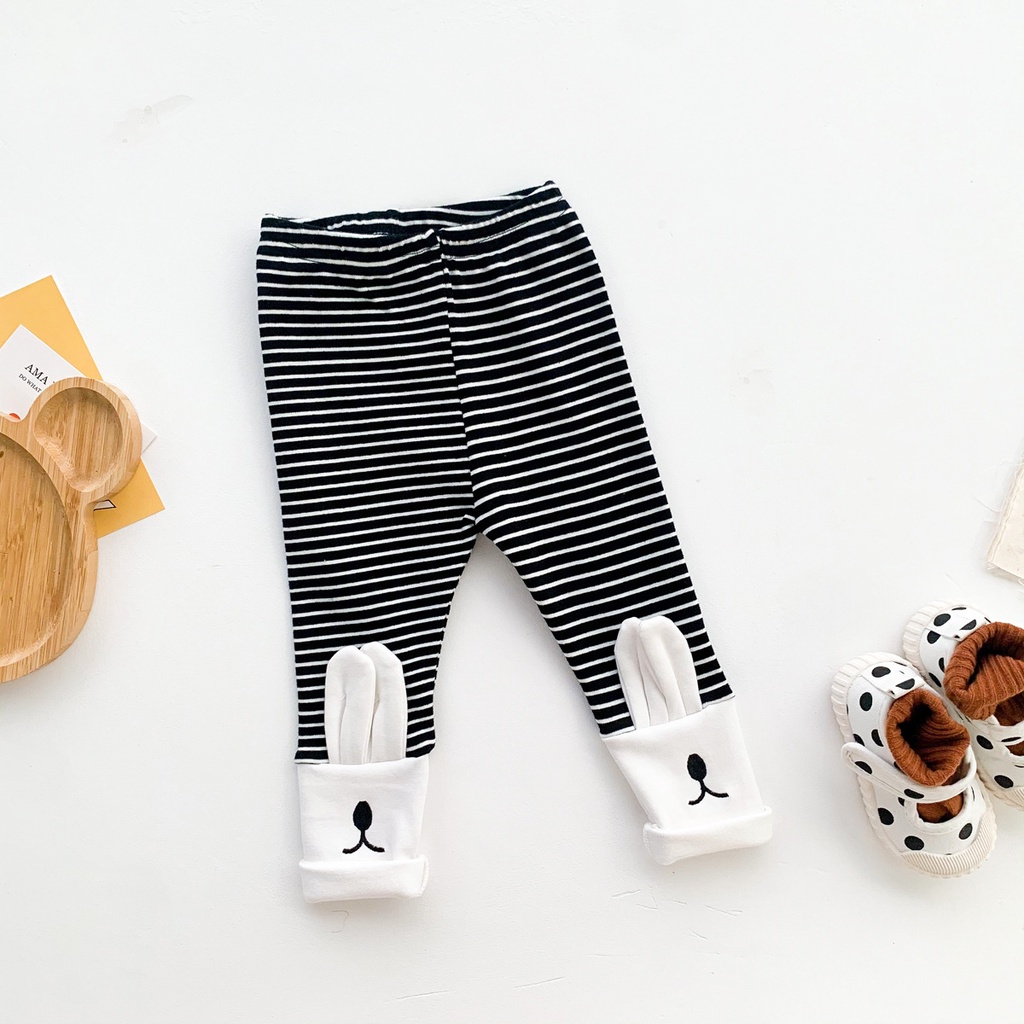 Quần Tất Cotton Dày Dặn Họa Tiết Kẻ Sọc Tai Thỏ Dễ Thương Cho Bé Sơ Sinh 0-2 Tuổi