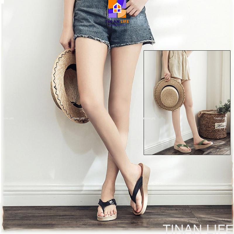 Dép Nữ Xỏ Ngón Cao 5cm, Êm Chân, Bám Sàn Không Trơn Trượt