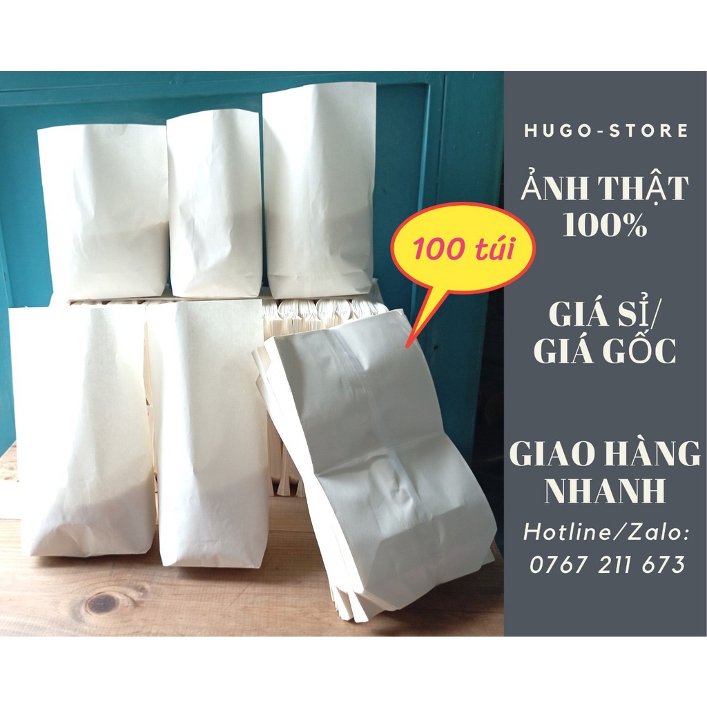 Set 100 Túi giấy đựng thực phẩm - bánh mì - cà phê - trà - thức ăn nhanh nhiều kích cỡ Hugo-Store