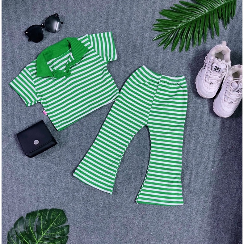 Set Áo Sọc Phối Quần Loe Thời  Trang Chất Thun Cotton 4 Chiều Co Dãn