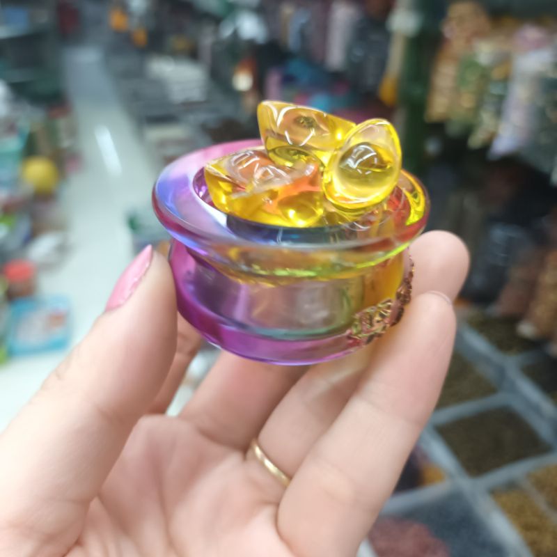 Hủ bát tụ bảo bồn pha lê ưu linh kim nguyên bảo mini để bàn kích hoạt cung tài lộc
