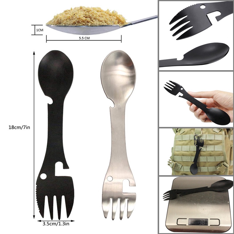 Bộ Muỗng Nĩa Đa Năng Bằng Thép Không Gỉ Tiện Dụng Khi Đi Cắm Trại