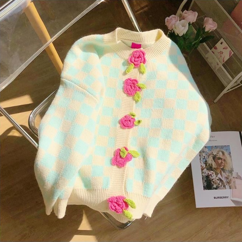 Áo khoác len cardigan Pure Cube họa tiết hoa ba chiều ngọt ngào phong cách Hàn Quốc thời trang xuân thu dành cho nữ