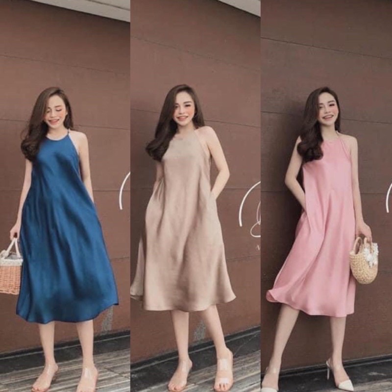 Váy yếm lụa thái maxi dáng dài du lịch đi chơi