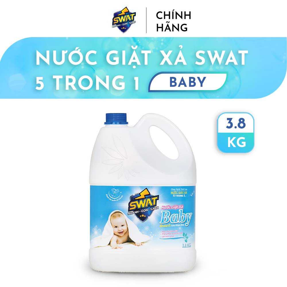 Nước Giặt Xả 5 in 1 SWAT siêu thơm Can dung tích Khổng Lồ 3.8Kg siêu tiết kiệm giúp diệt khuẩn lưu hương lâu -CLEANHOUSE