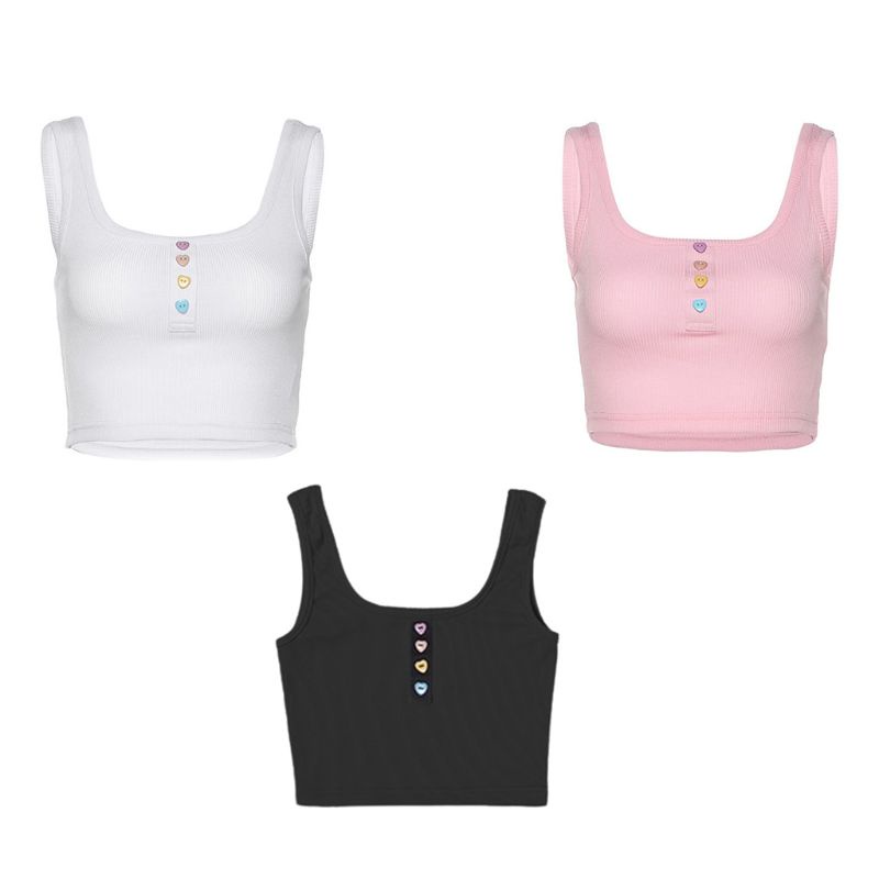 Áo Crop Top Không Tay Cổ Chữ U Màu Sắc Kẹo Ngọt Thời Trang Mùa Hè Gợi Cảm Dành Cho Nữ