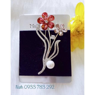 Ghim cài áo đá Rhinestone màu hình hoa mai