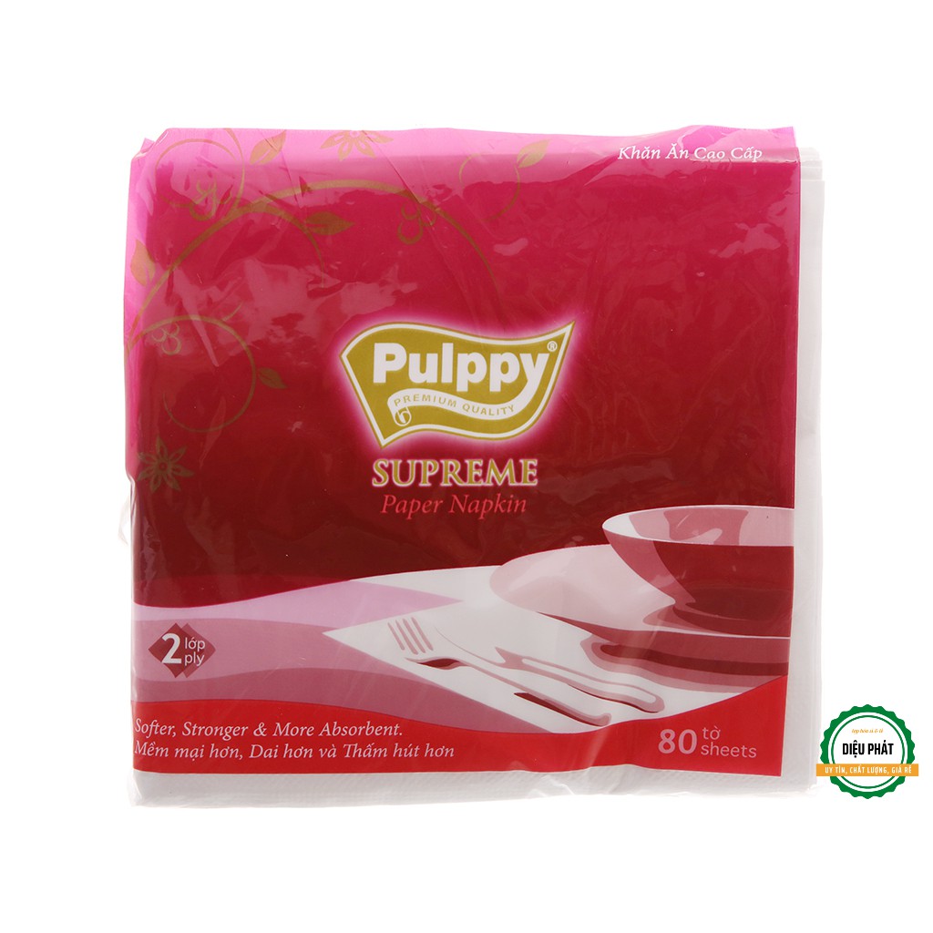 ⚡️ Giấy Vuông, Khăn Giấy Ăn Pulppy Supreme 2 Lớp Gói 80 Tờ