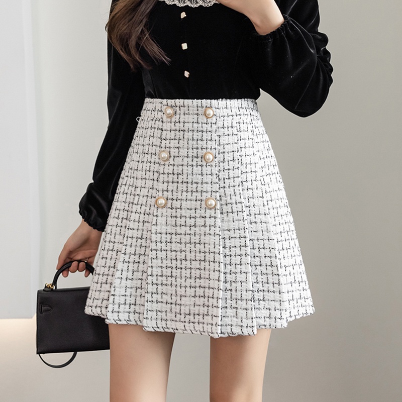 IELGY Chân váy len IELGY dáng chữ a lưng cao cỡ lớn phong cách Hàn Quốc thời trang cho nữ