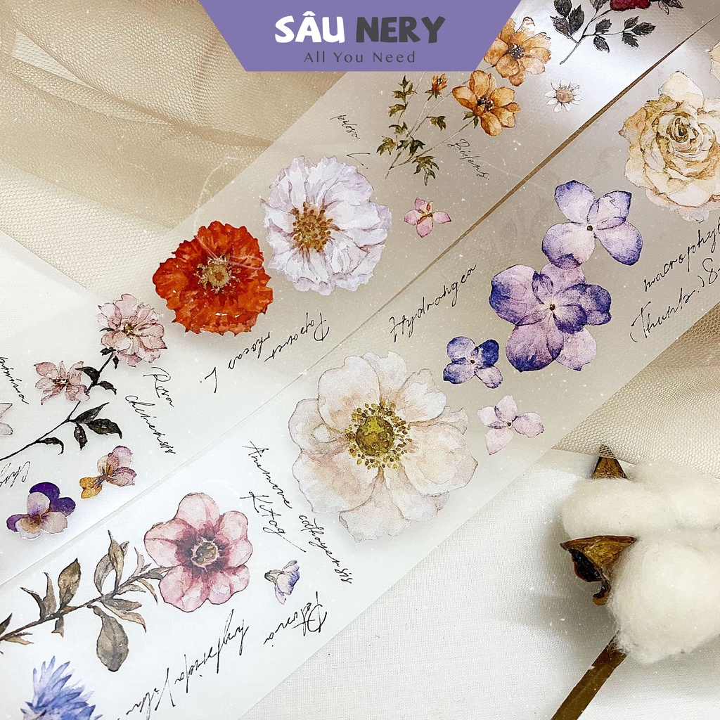Sâu Nery - Washi tape hoa lá xinh xắn trang trí sổ Vol.1 by FT (Chu kì 3m)