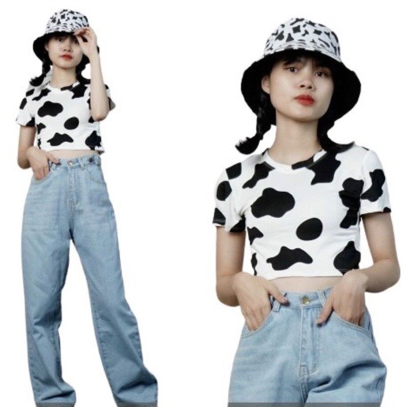 ÁO CROPTOP ÔM BODY IN HÌNH BÒ SỮA CÁ TÍNH