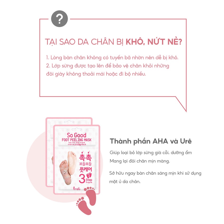 Mặt nạ chân dạng lột tẩy tế bào chết Hàn Quốc Prreti ủ chân loại bỏ vết chai sần chăm sóc da chân nứt nẻ