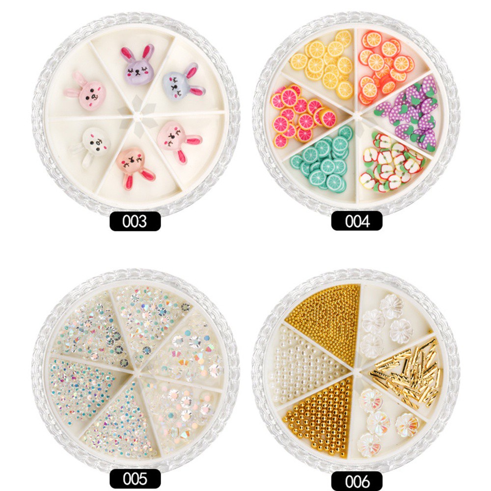 Hộp 6 Hạt Nhân Tạo Họa Tiết Hoạt Hình 3D Trang Trí Móng Tay