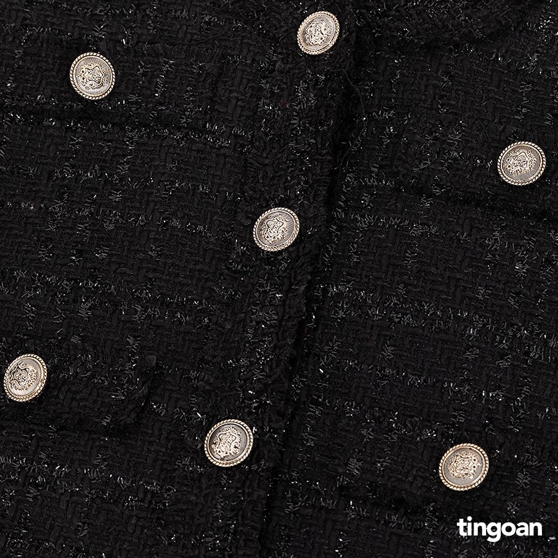 TINGOAN®  - Áo khoác tweed lửng phẩy đen có cúc cài tingoan FLORENCE JACKET V2/BL