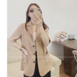 Áo khoác blazer nữ cộc tay dáng dài hàng thiết kế Huien Design form Hàn Quốc, đa màu sắc, 4 khuy dọc, vest nữ thanh lịch | BigBuy360 - bigbuy360.vn