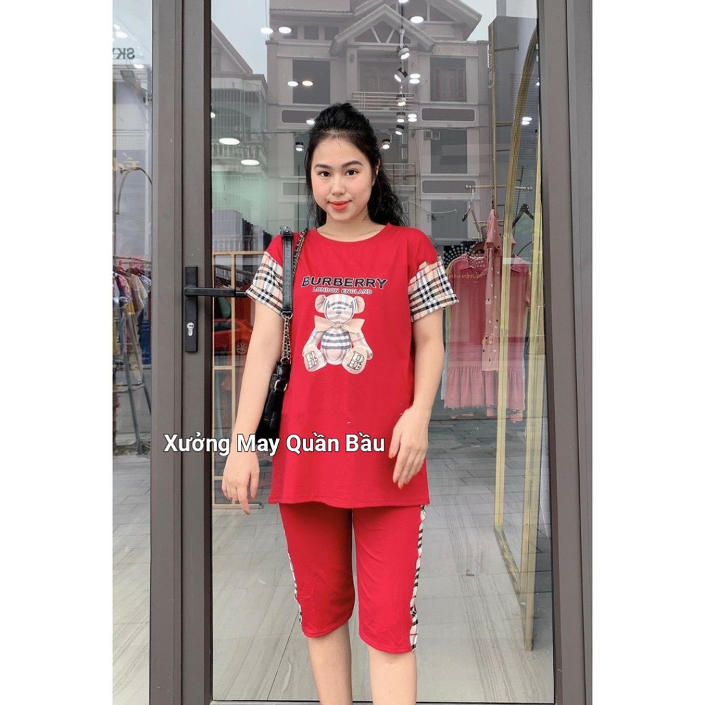 Bộ đồ bầu LỬNG chất cotton họa tiết gấu mặc bầu và sau sinh BL824