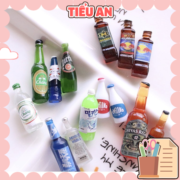 Charm (C48) slime/ Dụng Cụ Charm Trang Trí [Ko Keo &amp; Nút] Hình Chai Nước Giải Khát &amp; Bia Ken (1.0x3.5 cm)
