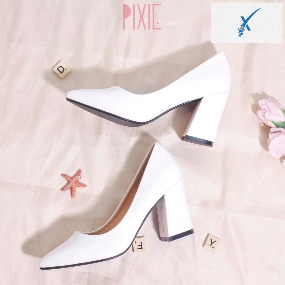 Giày Cao Gót 8cm Đế Vuông Mũi Nhọn Basic Pixie P159