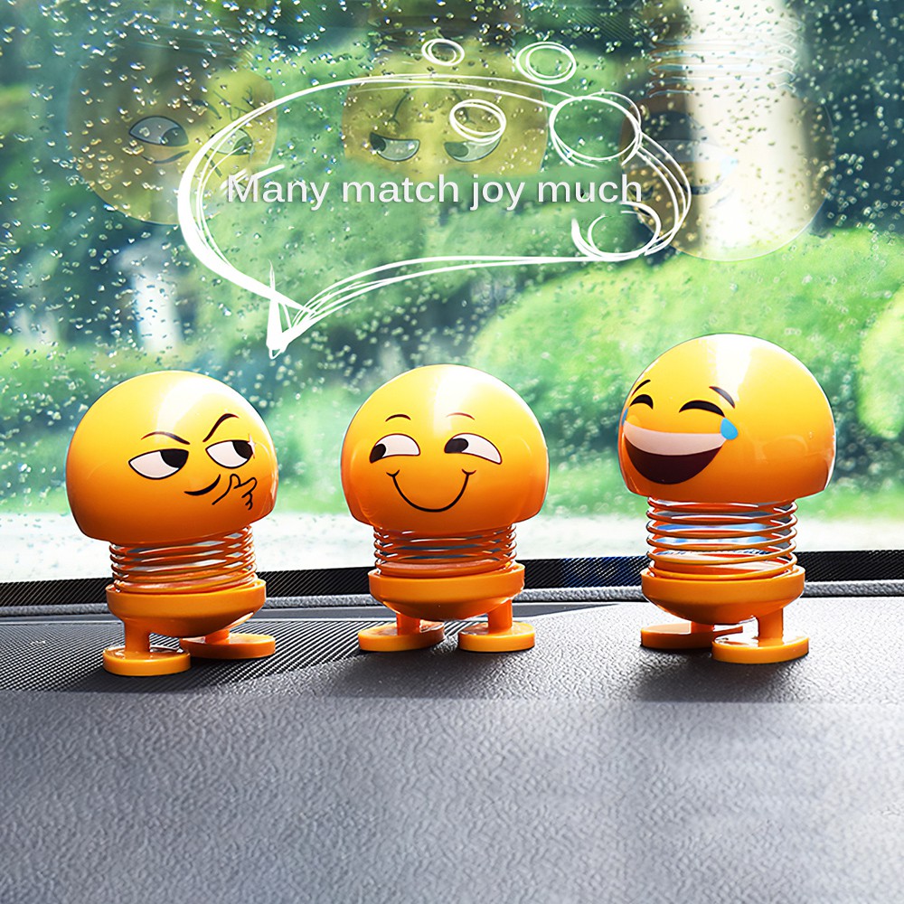 IN STOCK Car Smiley Face Shaking Head Doll With Spring Car Ornaments Small Yellow People Car Interior Decorations