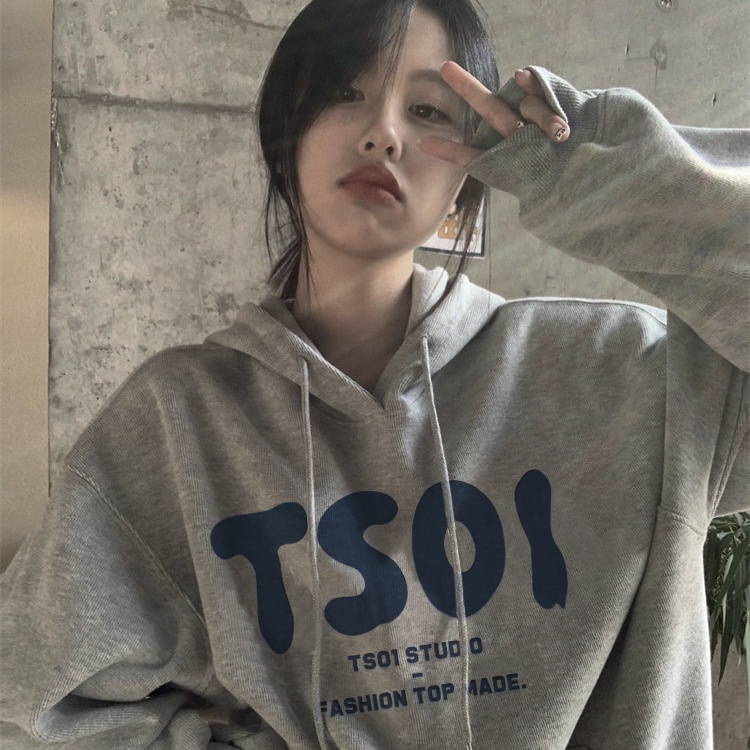 Áo Hoodie Dáng Rộng Bằng Vải Nhung Dày Thời Trang Mùa Đông Hàn Quốc Cho Nữ