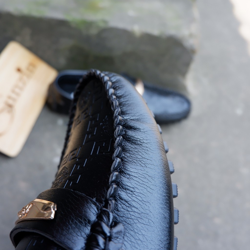 GIÀY DA THỜI TRANG NAM LADIEP VL75 - Kiểu giày lười, giày mọi - chất liệu da cán mờ 2 màu Trắng &amp; đen