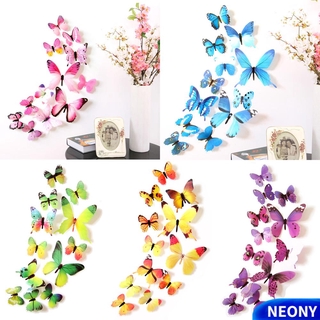 Set 12 Miếng Dán Tường Trang Trí Hình Cánh Bướm 3d Bằng Pvc