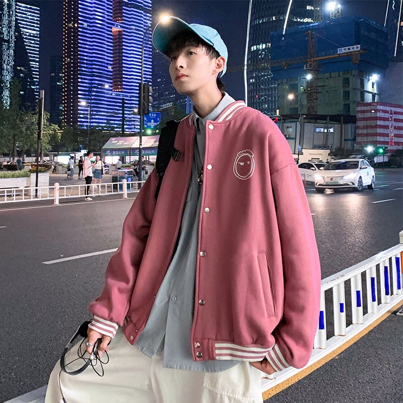 Áo bomber nam form rộng, Áo bóng chày logo mặt cười phong cách đi chơi mặc nhà thời trang đường phố | BigBuy360 - bigbuy360.vn