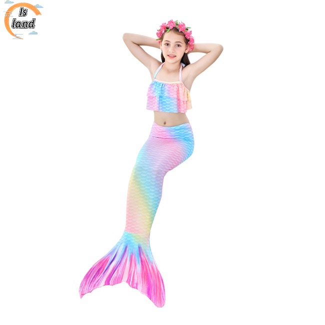 Bộ Đồ Bơi 3 Món Gồm Áo Croptop Hai Dây Và Quần Lót Màu Sắc Gradient Dành Cho Bé Gái 3-12 Tuổi
