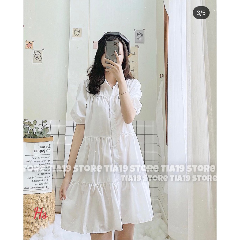 Váy Đầm Babydoll Nữ Tay Lỡ Dáng LửngSơ Mi Trắng Nữ Cộc Tay Siêu Xinh