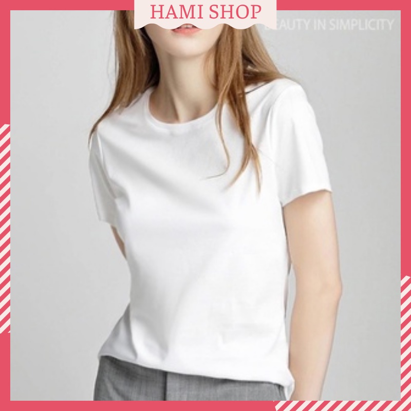 [100% COTTON] Áo Thun Nữ Basic Màu Trắng, Đen, Be, Thấm Hút Thoáng Mát, Co Giãn 4 Chiều, Áo Phông Form Ôm
