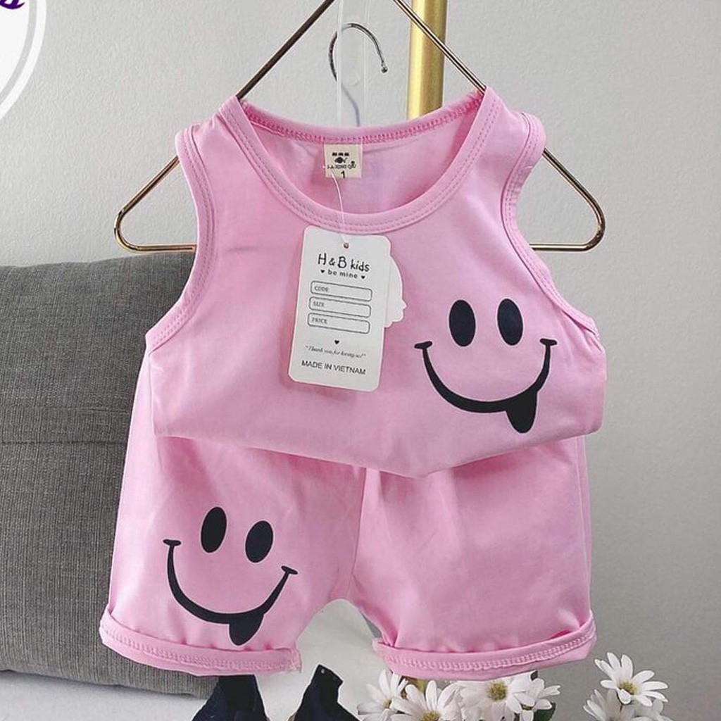 Đồ bộ ba lỗ cho bé mặt cười mặc ở nhà cực xinh chất cotton - BIN KIDS, bộ sát nách cho bé từ 6-19Kg