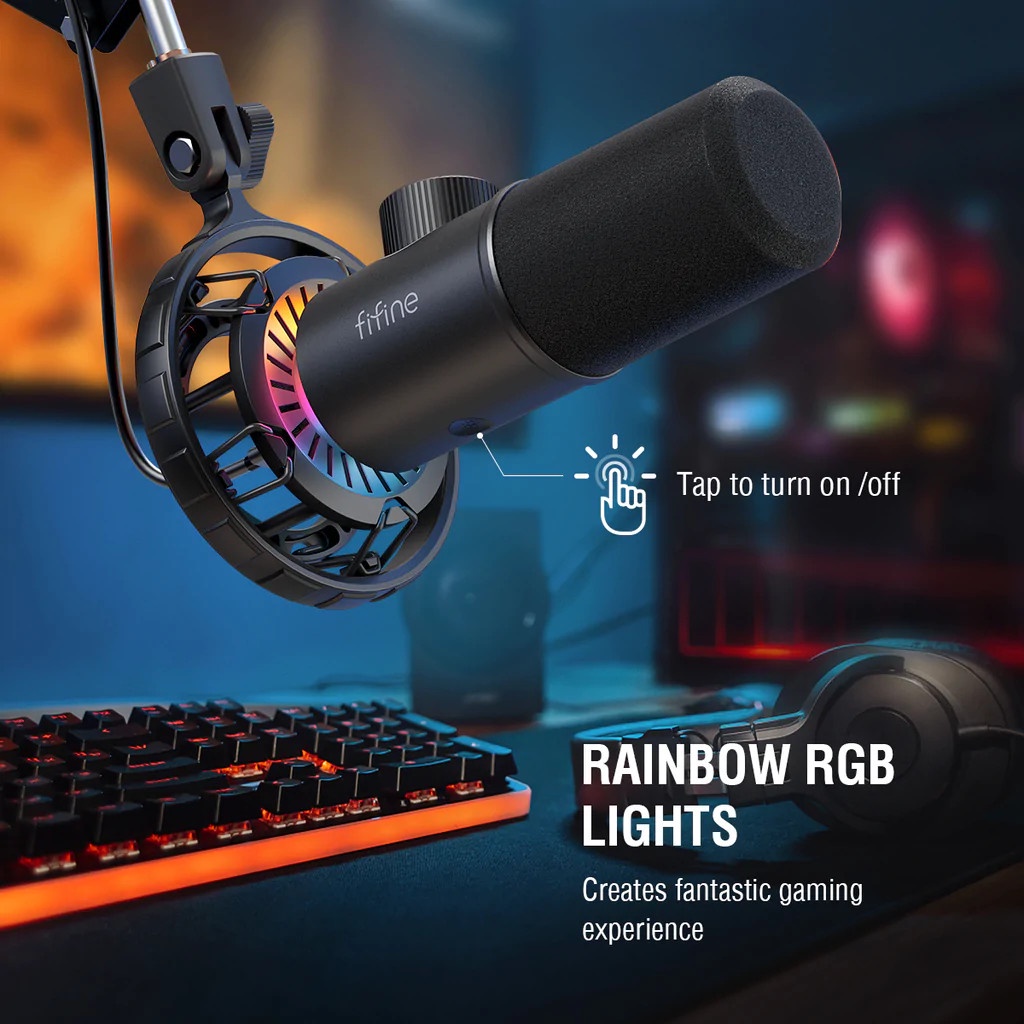 FIFINE K658 - Hàng Chính Hãng - Mic Thu Âm cổng USB - Đổi Màu RGB - Dành Cho Máy tính