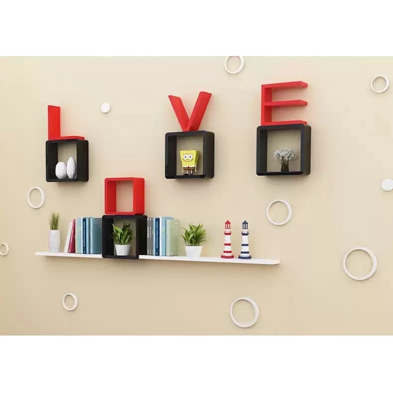 Bộ kệ như hình gồm bộ chữ LOVE &amp; 04 Kệ ô Vuông