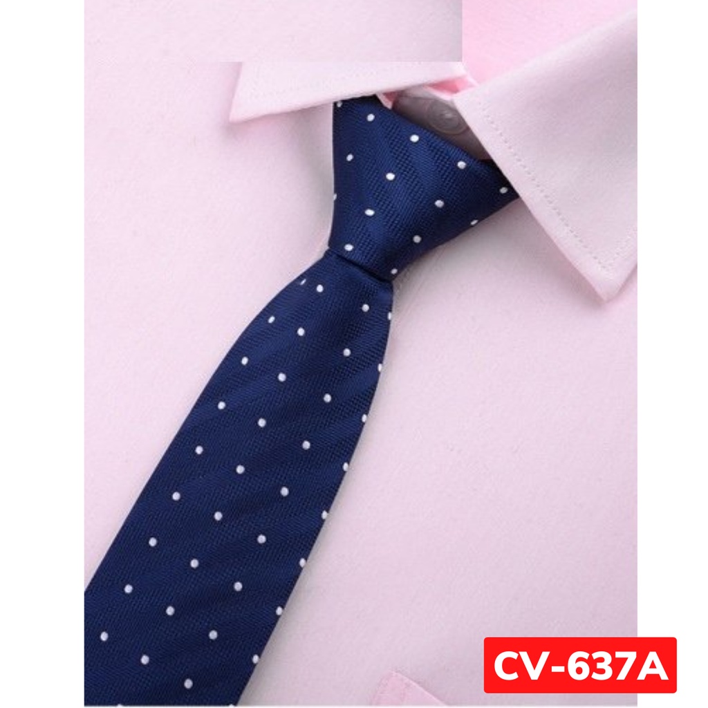 Cà vạt bản nhỏ 6cm thời trang cao cấp phong cách trẻ trung, Cravat dự tiệc, công sở, chú rể (Xanh chấm bi) CV-637