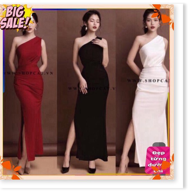 Đầm body dạ hội lệch vai xẻ tà sang trọng + Ảnh thật