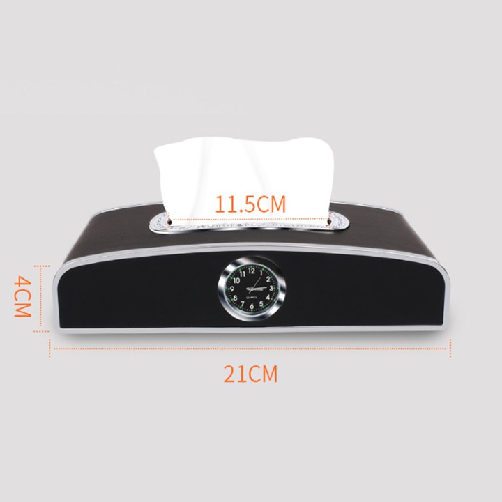 Hộp đựng giấy ăn trên ô tô 3 chức năng, có đồng hồ và bảng số điện thoại chất liệu da cao cấp