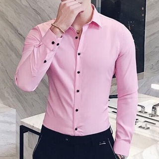 Áo sơ mi hàn quốc đẹp công sở nam dài tay áo kiểu màu Hồng LSM0030