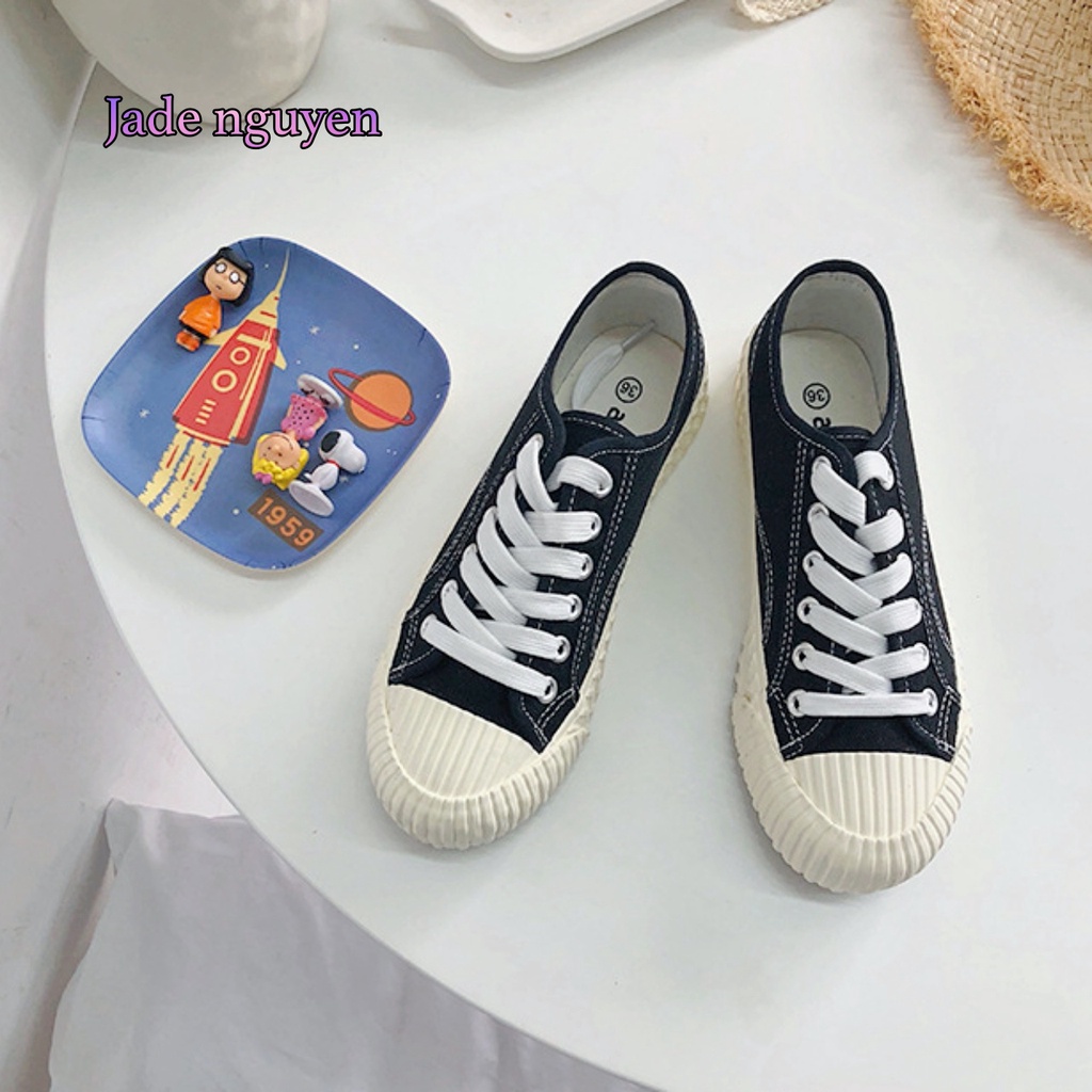 Giày bánh quy nữ vải canvas, giày bata nữ đi chơi - cổ thấp 5 màu