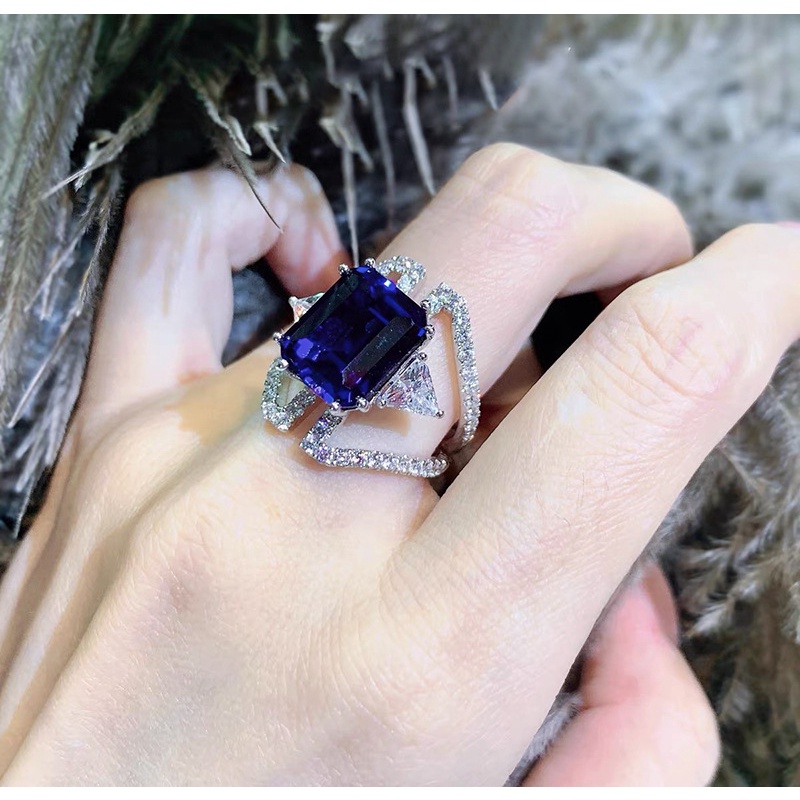 18K gold plated luxury sapphire ring, suitable for women