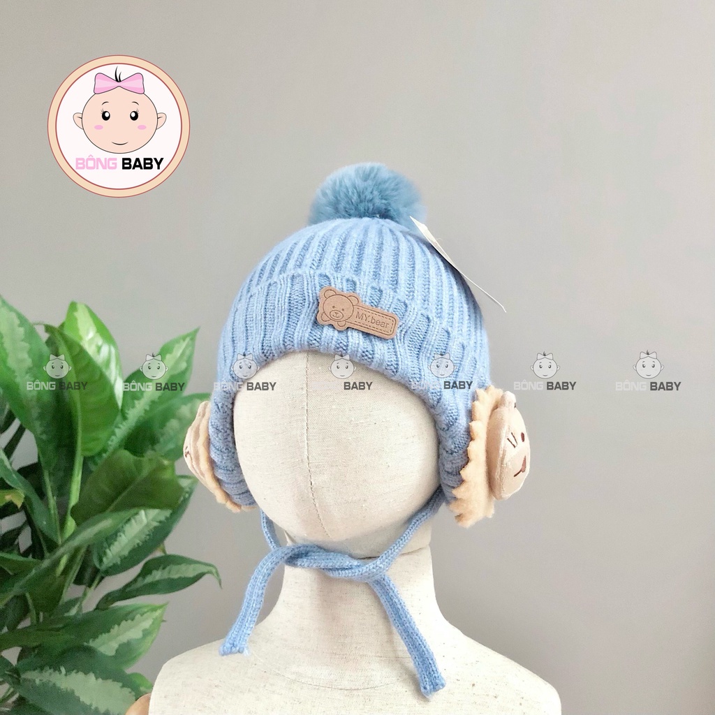 Mũ len cột dây tai gấu cute, thời thượng cho bé trai, bé gái từ 6 - 12 tháng - Mũ len phi công dày dặn, giữ ấm tốt