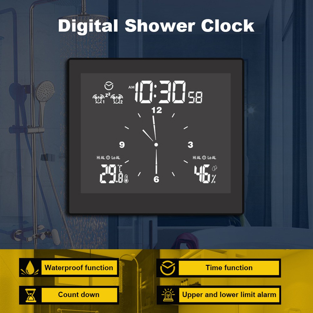 Digital Waterproof Shower Clock Bathroom Clock Countdown Timer For Kitchen