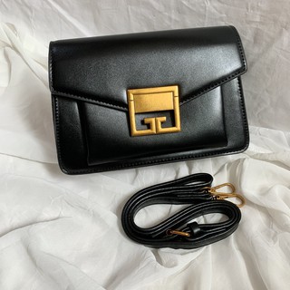 Túi da PU trơn basic cao cấp đen khoá mạ vàng sang chảnh