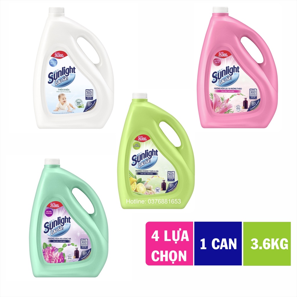 Nước lau sàn SUNLIGHT can 3.6kg 4 hương thơm sạch bóng thơm mát