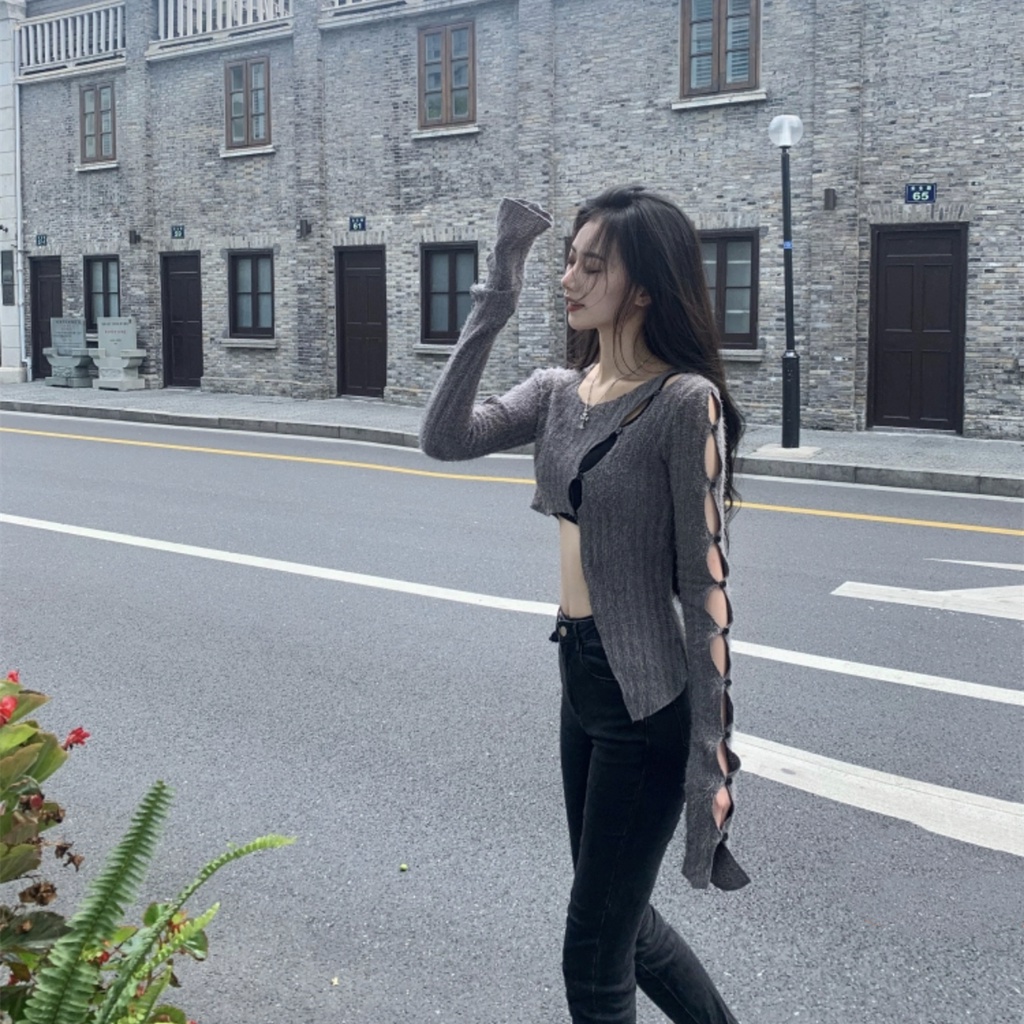 Áo Sweater Dệt Kim Dáng Ngắn Thời Trang Mùa Thu Quyến Rũ Cho Nữ