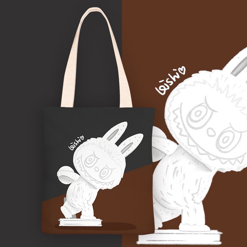 Labubu merchandise shoulder bag anime ins small fresh canvas bag female shoulder simple class bag female 2021 new style eco-friendly bag tutorial bag