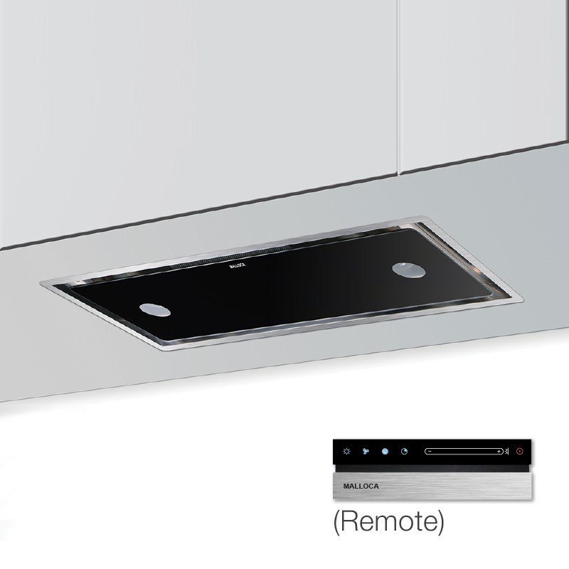 Máy hút mùi âm tủ Malloca HJ-168 - Kích thước 750mm, màu thép không gỉ kết hợp kính đen