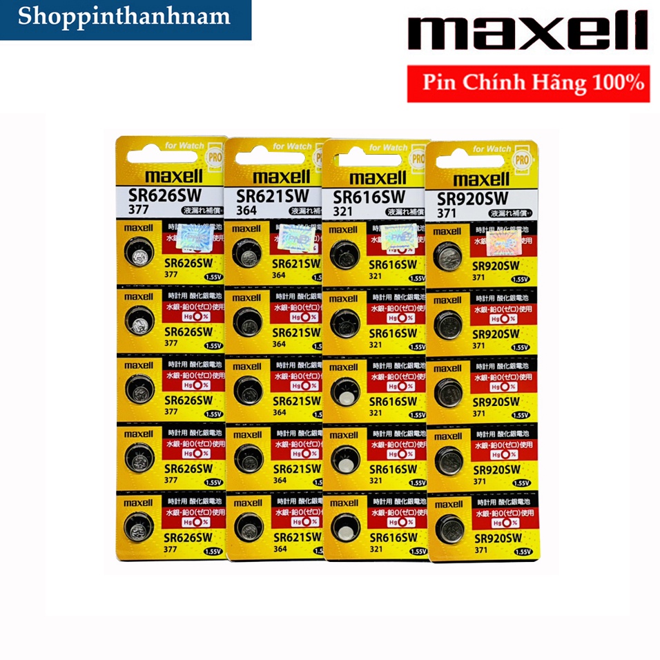 Vỉ 5 Viên Pin Maxell SR626 / SR621 / SR716 / SR521 / SR616 / SR516 / SR721 / SR920 thay pin đồng hồ đeo tay