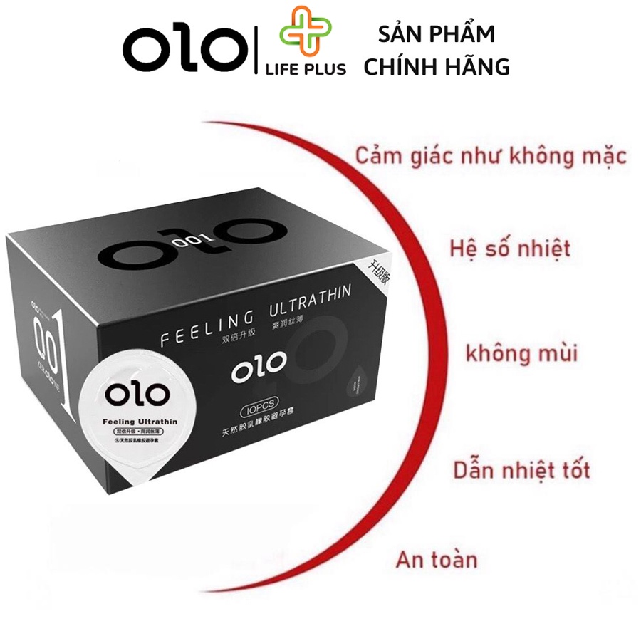 Bao cao su Siêu Mỏng OLO Feeling Ultrathin Tăng Thời Gian QH Nhiều Gel Hộp 10 bcs - Tặng Bao Cao Su LP01-Life Plus Store